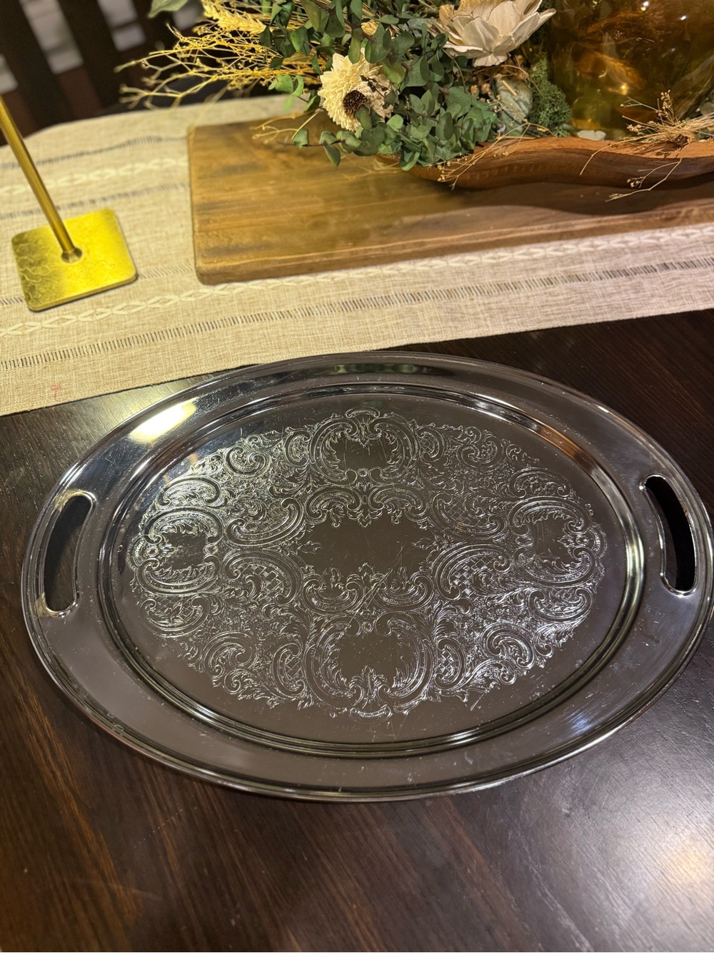 Eton Ornate Silver-Tone Serving/Butlers Tray with Handles 17.5”
